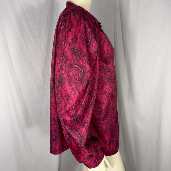 Vintage Lady Manhattan Plus Red Lace Print Blouse 22W / 42 | Puff Sleeve Button - Picture 7 of 14